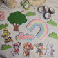 Pastel Rainbow Puppy Cake Topper Set – Personalised Kids Birthday Cake Decorations – Rainbow Theme Party Topper