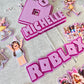 Personalised Gaming Avatar Cake Topper Set – Custom Name & Age Birthday Decorations – Pink Gamer Theme