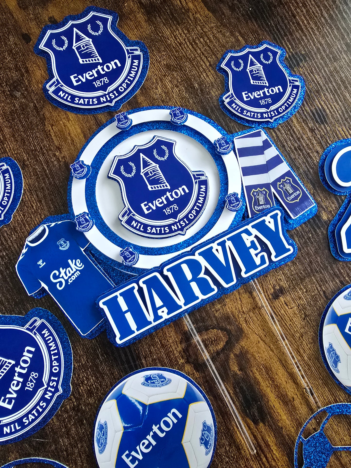 Personalised Football Cake Topper – Blue Football Birthday Cake Topper – Custom Name & Age Football Cake Decoration
