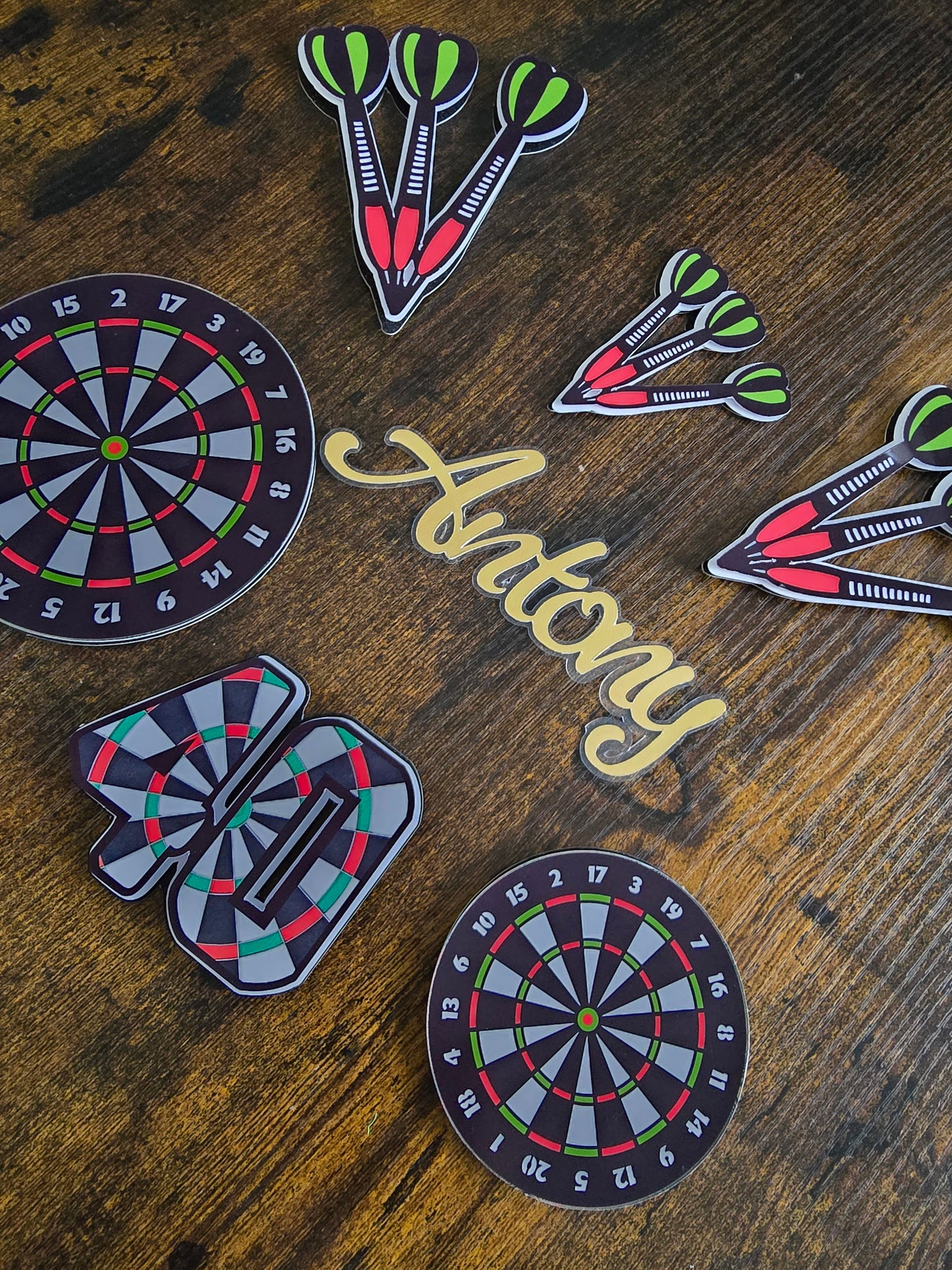 Personalised Darts Cake Topper Set – Custom Name & Age Dartboard Birthday Cake Decorations – Darts Theme Party Cake Toppers