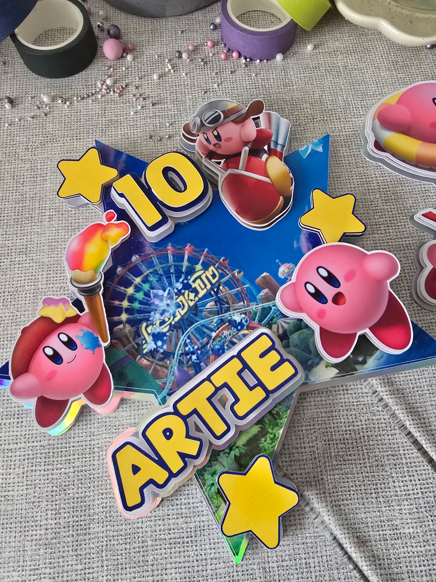 Personalised Pink Game Character Cake Topper Set – Custom Name & Age Birthday Cake Decorations – Star Gaming Theme