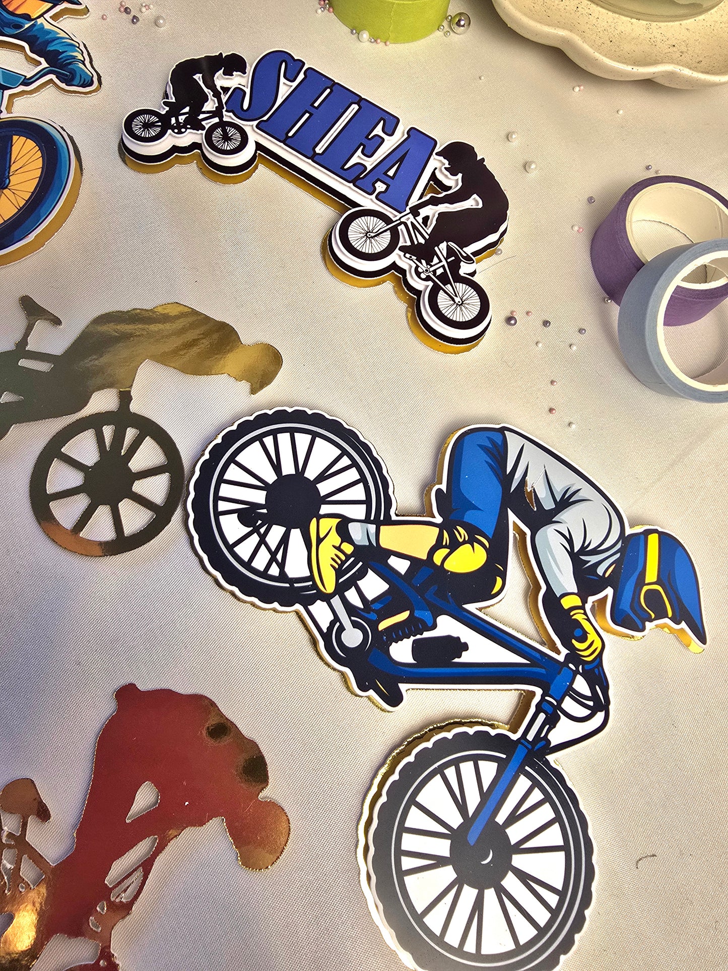 Personalised BMX Bike Cake Topper Set – Cycling Birthday Cake Decorations – BMX Rider Cake Topper