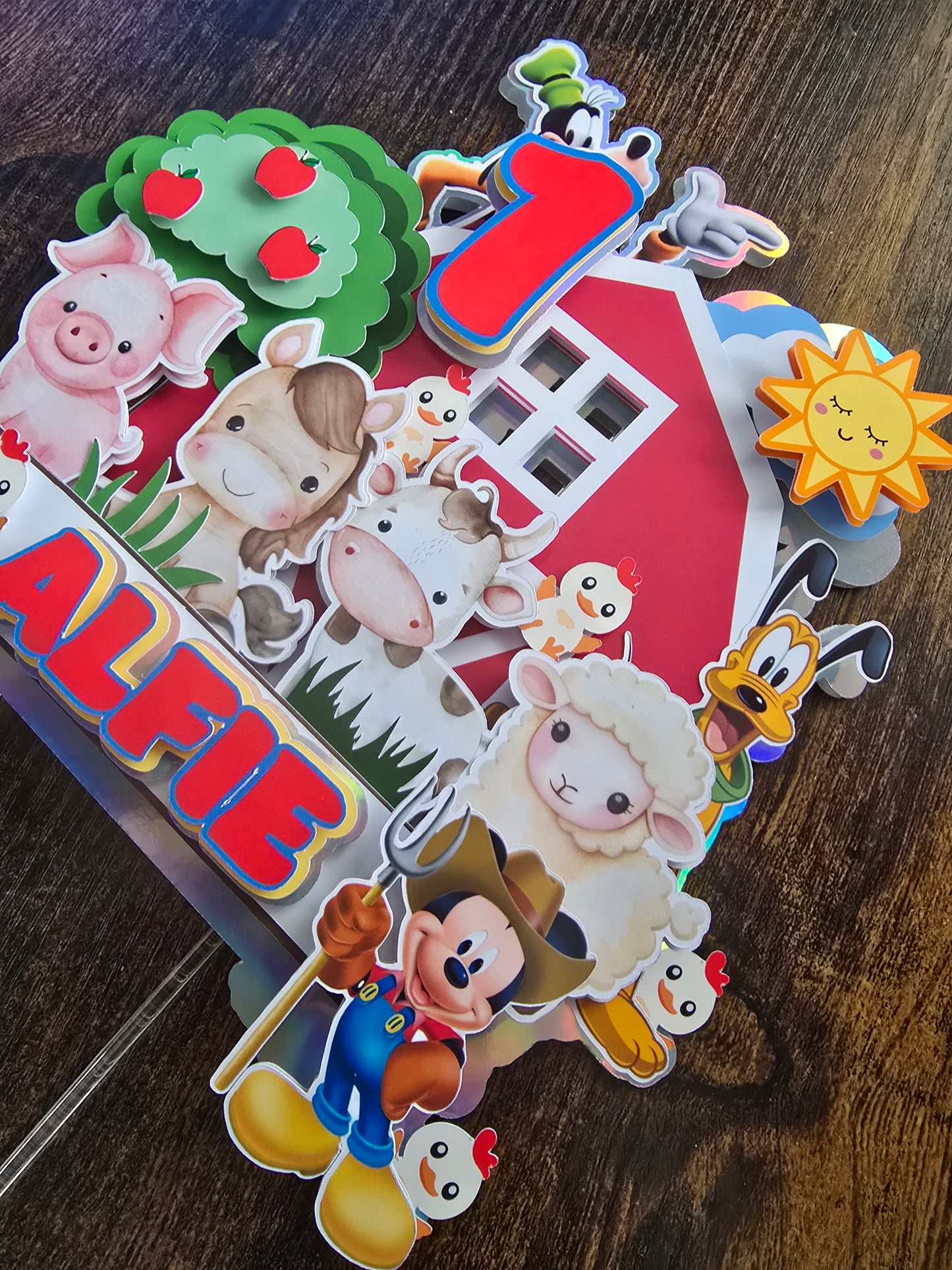 Personalised Farm Birthday Cake Topper – Custom Name & Age Barnyard Party Decoration – Farm Animal Cake Decor