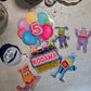 Personalised Colourful Puppet Cake Topper Set – Custom Name & Age Birthday Decorations – Kids Character Theme